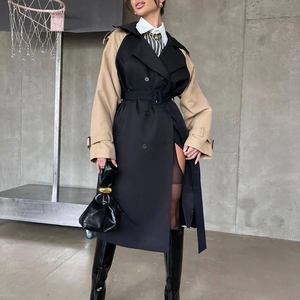 Femmes <span class=keywords><strong>noir</strong></span> <span class=keywords><strong>et</strong></span> <span class=keywords><strong>Beige</strong></span> couleur bloc Double boutonnage Long <span class=keywords><strong>Trench</strong></span> manteau ceinturé épaulette manchette sangle mode bureau Commute vêtements d'extérieur - Product Image 1
