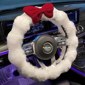Housse de volant en peluche doublée de polaire, avec nœud décoratif mignon, pour femmes, accessoire de voiture d'hiver - Product Image 4
