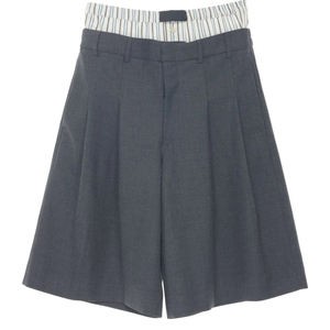 Custom Clothing Manufacturer Double Waist Design Double-pleated Suit Trouser Grey <strong>Tailored</strong> <strong>Shorts</strong> for <strong>Men</strong> - Product Image 2