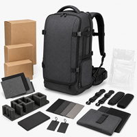 Grand sac à dos pour appareil photo gris foncé, sac de photographie DSLR avec coque rigide et sangles de compression pour les voyages en avion