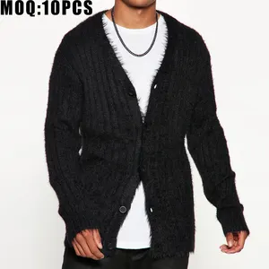 Schwarze benutzer definierte Pullover Mohair Knopf Strickjacke schwarzer Pullover schwarze benutzer definierte Pullover