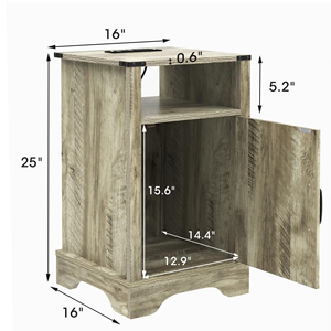 Comodino Rustico in Legno Stile Fattoria con Ripiano e Stazione di Ricarica per Camera da Letto e Soggiorno - Product Image 2