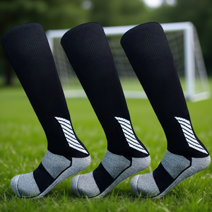 Calze da calcio extra lunghe, alte fino al ginocchio, con design a righe, per uso sportivo per adulti - Product Image 2