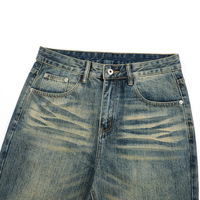 Celana Jeans Denim Model Amerika Vintage Distressed Whisker Tapered Mid Autumn Straight-leg Slim-fit Kasual Panjang untuk Pria Wanita