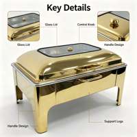 Luxuriöser Goldener Brenner 9L Rechteckiger Edelstahl Buffet Chafing Dish Warmhaltebehälter für Hotel Restaurant Catering