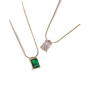 Collier tendance anti-ternissement en or 18 carats, véritable acier inoxydable, bijoux fins, colliers pull en zircon émeraude pour femmes - Product Image 1