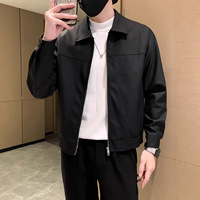 Blouson en cuir PU style motard pour homme, nouvelle collection printemps/automne, coupe ample, zippé, élégant, tendance, décontracté, minimaliste, couleur unie, court