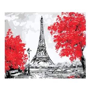 Fábrica al por mayor pintura al óleo Torre Eiffel Diy número pintura decorativa sobre lienzo pintura decoración del hogar