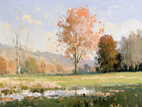 Peinture à l'huile Présage d'automne, Paysage de bassin d'orangers, Art mural sur toile, Taille personnalisée, Cadre noir vintage pour Hôtel, Villa, Salon