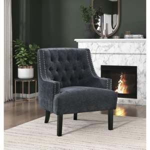 DB Modern Traditional Solid <b>Wood</b> Accent Chair 1pc Black Chenille Upholstery <b>Button</b> Tufted Sherpa for Home Office Furniture - Product Image 1