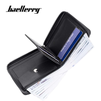Baellerry dompet koin ritsleting RFID pria, dompet kartu Horizontal sederhana lintas batas Retro