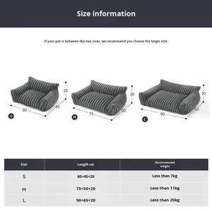 Lit pour animaux de compagnie en forme de canapé rayé, transfrontalier, toutes saisons, chaud pour l'hiver, très confortable, antidérapant, amovible et lavable - Product Image 6