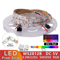 5M Étroit 6mm WS2812B DC 5V FPC S-Type 60 Leds/m SMD 5050 RGB Pixel IC Pliable Individuellement Adressable LED Bande Lumineuse Bande