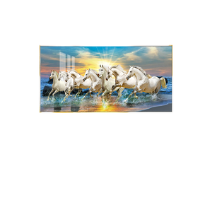 <span class=keywords><strong>Art</strong></span> mural moderne de <span class=keywords><strong>7</strong></span> chevaux en cours d'exécution 48 pouces X 24 pouces cadre en verre décoratif cristal porcelaine peinture numérique réimpression article cadeau - Product Image 1