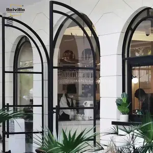 Design francês impermeável ruptura térmica frente interior batente porta duplo vidro alumínio arco porta