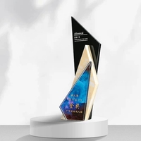 ADEL Nouveau Design Trophée en Verre Cristal et Pierre Marbrée, Fond Coloré, Style Sportif, Sablé, Tendance Mode pour Cadeaux d'Occasion Spéciale
