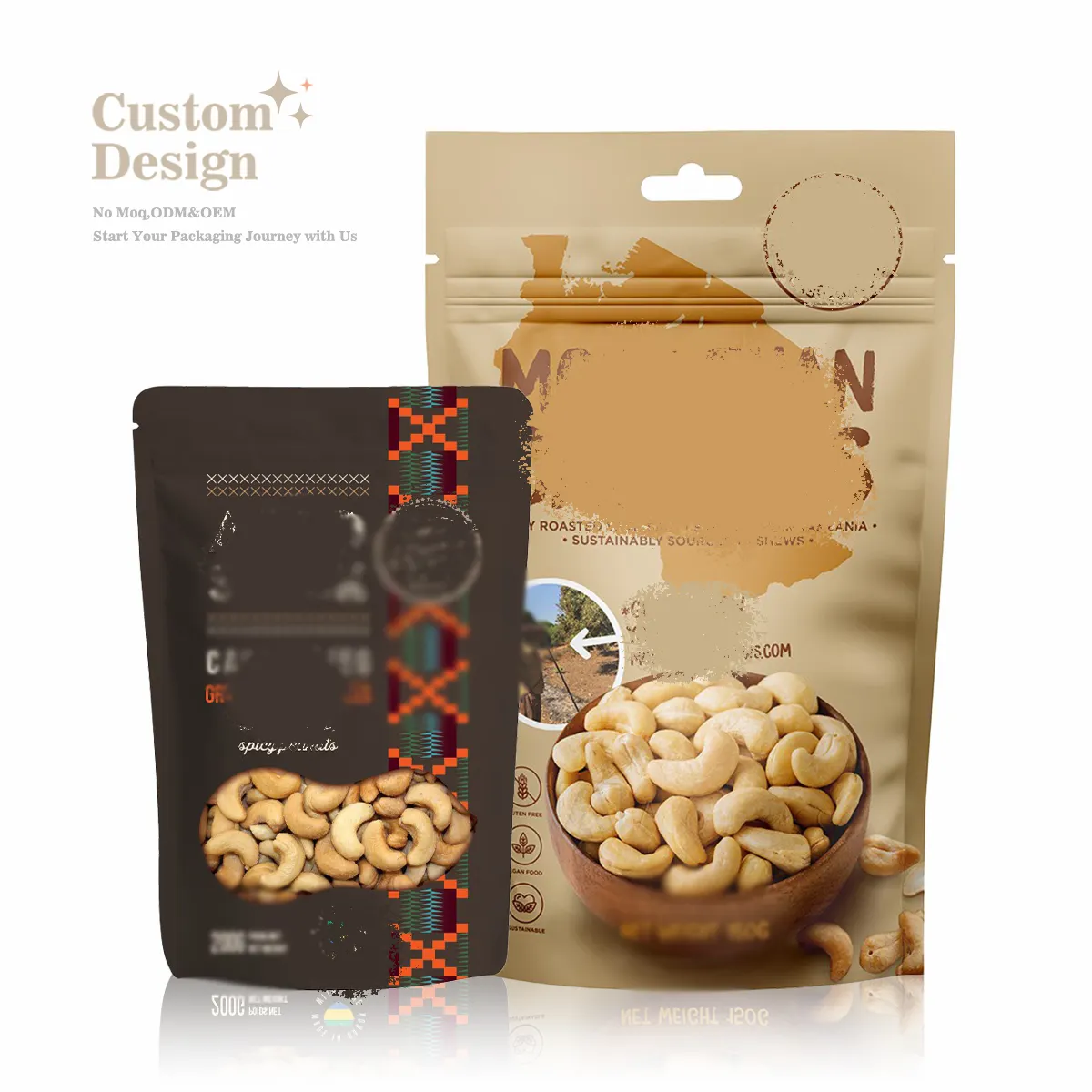 Custom doypack mylar storage food bags stand up pouch peanut cashew nuts bag plastic pouch packaging