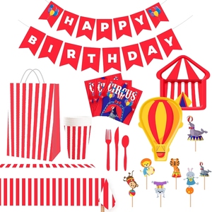 DAMAI Circus Festival Party <b>Decorations</b> Paper Animal Patterns Birthday Party Disposable Hot Air <b>Balloon</b> Shape Tableware Set - Product Image 2