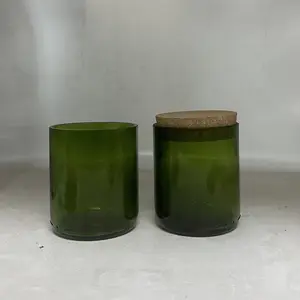 热卖热卖玻璃蜡烛罐用于香味蜡烛切割葡萄酒玻璃瓶300毫升10盎司带木盖的圆形容器支架
