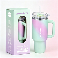 Mug de voyage isotherme en acier inoxydable à double paroi Everich avec logo personnalisé, 40 oz, certifié FDA, avec poignée