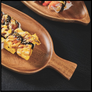 Piatto in legno di Acacia a forma di foglia per tè pomeridiano formaggio Sushi-piatto per feste ecologico-ordine minimo 10 pz - Product Image 3