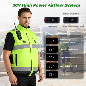 Cooling Solution 30V <b>High</b> <b>Power</b> Reflective Safety Vest <b>Fan</b> Strong Airflow ANSI Class 1 Waterproof GUANGAN Brand for Construction - Product Image 2