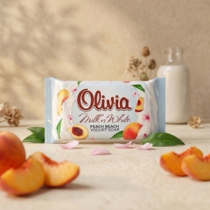 Peach Scented Gentle Moisturizing Bar <b>Soap</b> with Glycerin and Lanolin for Daily Hand and Body Care 45 g Olivia Milk N White - Product Image 1