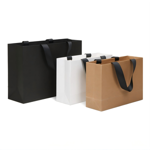 Sacs shopping personnalisés en papier kraft avec poignée en ruban, sacs shopping personnalisés en papier kraft brun avec poignée en ruban - Product Image 2