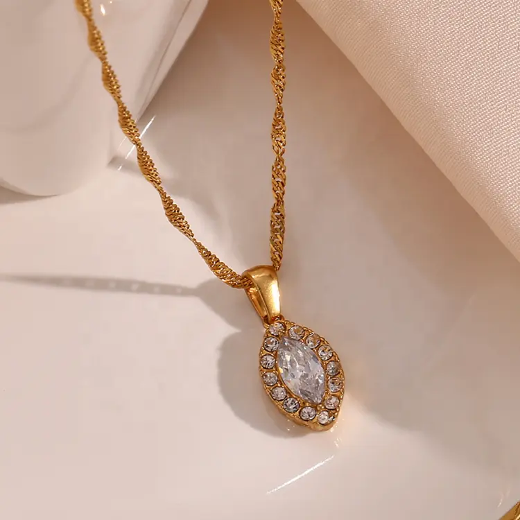 Kalung liontin kristal zirkon bentuk mata desain unik perhiasan kalung berlapis emas baja tahan karat
