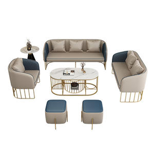 Hotel <b>Sofa</b> Set L Shaped Embossed Leather Durable For Reception Area And Coffee Shop - Product Image 5