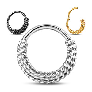 316L Stainless Steel Hinged Segment Ring | Twisted Rope Design Septum Rings Helix Daith Hoop <b>Earrings</b> | Hypoallergenic <b>Piercings</b> - Product Image 2