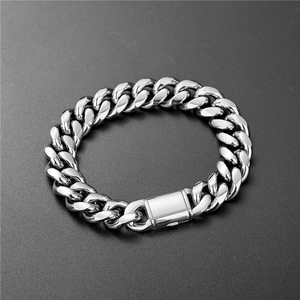 Pulsera de eslabones cubanos pulidos a espejo gruesos para hombre, estilo punk, de acero inoxidable 316L, oro y plata, impermeable, con cierre a presión, llamativa. - Product Image 1