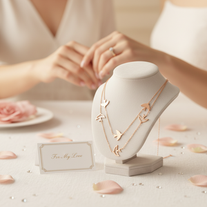Collier à breloques en or rose massif 14 carats avec zircon pour fiançailles de mariage ou cadeau d'anniversaire - Product Image 3