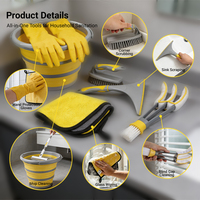 Kit complet 6 en 1 jaune et gris pour la maison, kit de nettoyage professionnel pour la maison, ensemble d'outils de nettoyage