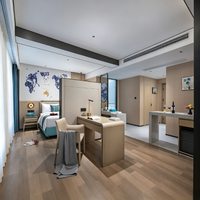Ensemble complet de mobilier sur mesure ODM pour suite d'hôtel chinoise : chambre, salle de bain et espace de travail pour projet hôtelier complet FF&E