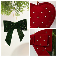 En gros, Pendentif décoratif en forme de cœur avec nœud rembourré pour sapin de Noël, décoration de Noël et vitrine