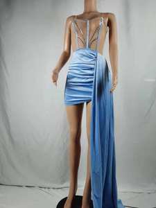 Idées de cadeaux uniques en velours bleu royal pour femme robe de club de sexe chaude pour adulte robe de soirée courte et robe de bal de promo en cristal à paillettes brillantes - Product Image 6