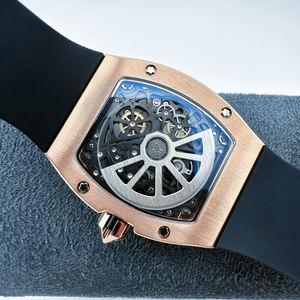 Montre chronographe en titane doré de forme tonneau, miroir en cristal de saphir multi-niveaux, mouvement ultra-fin, montre pour homme - Product Image 5