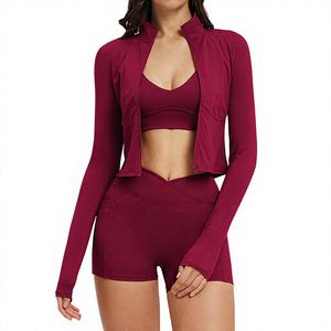 Nouvel ensemble de yoga 2 pièces grande taille pour femme 2026 – Haut zippé à manches longues et legging de sport imperméable taille haute – Veste d'entraînement fitness - Product Image 1