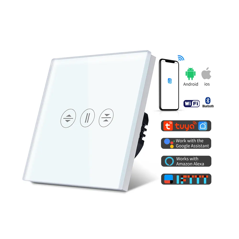 Interrupteur tactile connecté Tuya, wi-fi, 1 voie, pour rideau, verre trempé, couleur blanche, avec fil neutre, nouveauté 2020