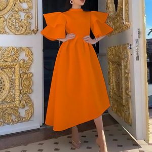 Vestido Europeo Q065 para <span class=keywords><strong>Mujer</strong></span>, Verano <span class=keywords><strong>2022</strong></span>, Nuevo, Doble Capa, Manga con Volantes, Color Sólido, Falda Grande - Product Image 3