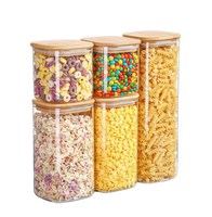 Bocaux en verre borosilicate IKOO carrés hermétiques avec couvercles en bambou pour céréales en vrac - Résistants au micro-ondes et au four