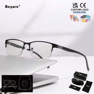 Boyarn Halbrahmen-Myopie-Brille, quadratische Myopie-Brille für Männer und Frauen, Anti-Blaulicht-Myopie-Brille, <span class=keywords><strong>Dioptrien</strong></span> 0 -1,0 bis 6,0 - Product Image 1