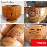 Bol à soupe de grande taille en bois de jujube de style japonais pour enfants, bébés et adultes, vaisselle en bois, bol à nouilles instantanées, logo personnalisé