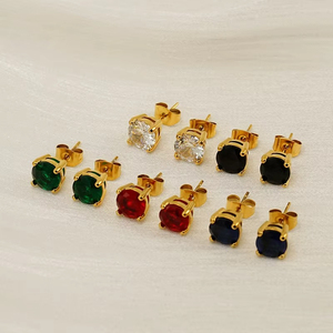 Aretes de Acero Inoxidable Antialérgicos, Chapados en Oro de 18K, con Circonita, Pequeños, para Mujer, Niña, Regalo de Joyería para Compromiso o Boda - Product Image 1