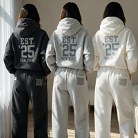 Ensemble de survêtement vintage pour femme de haute qualité avec sweat à capuche imprimé lettres et pantalon large à taille élastique – Tenue décontractée et sportive