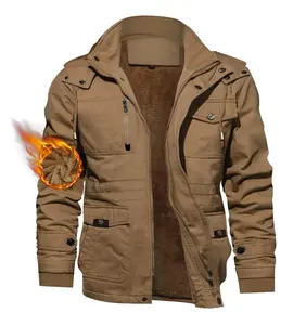 Winter Katoenen Cargojassen Met Capuchon Van Heren, Zwaargewicht Fleece Gevoerd Warm Jack Werk Winddichte Jassen Windjack Parka Man