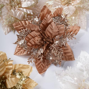 Red Gold Silver Artificial Flowers Christmas <b>Tree</b> Decoration Artificial Flower Golden Poinsettia Glitter Christmas Flowers - Product Image 4