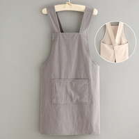 Celemek Bib Linen Logo kustom gaya Jepang simpel celemek dapur tanpa lengan desain bunga kantung celemek katun untuk kopi