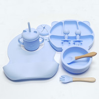 Ensemble complet de vaisselle pour bébé : bavoir à ventouse, bol, tasse à bec en silicone, paille, assiette compartimentée incassable